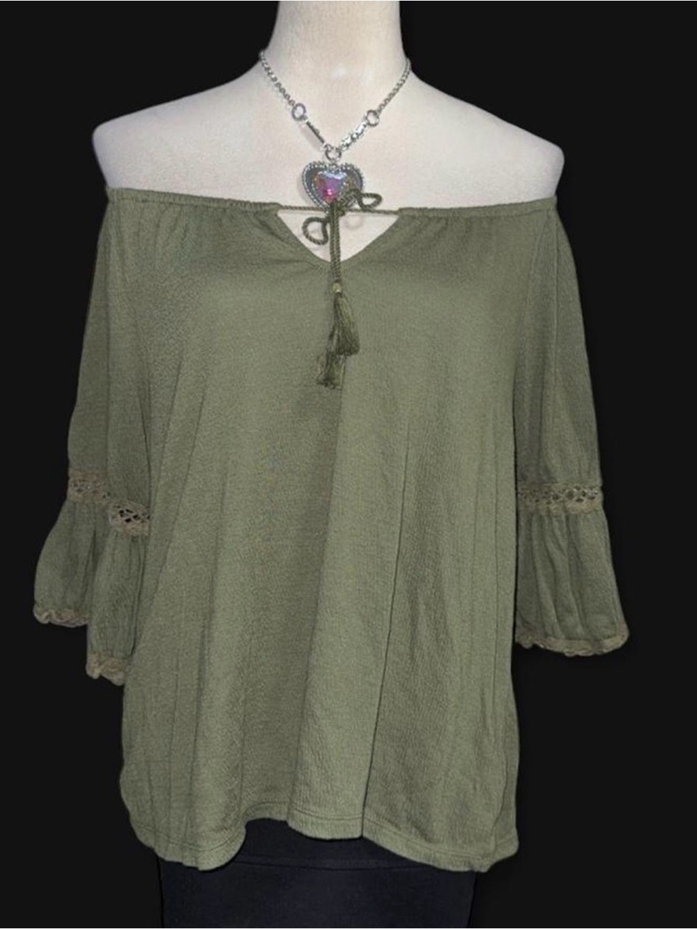 Old Navy Olive Green Off-Shoulder Tunic with Tassel